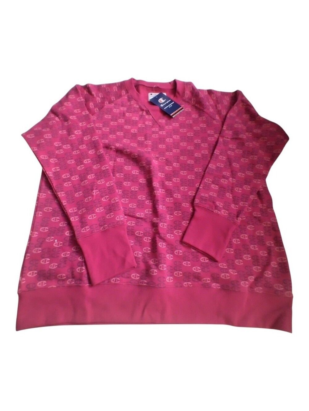 Champion Women's Pink Allover Logo Crewneck Sweatshirt Size XL New